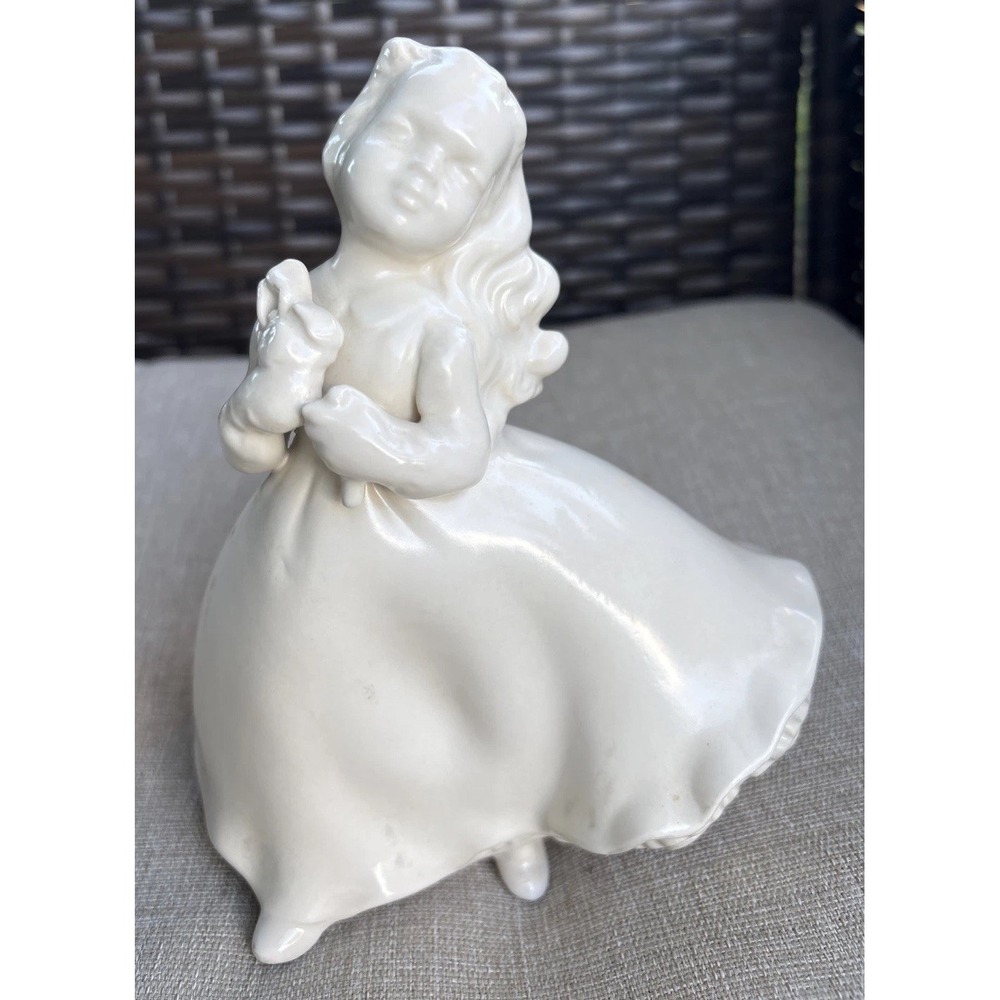Vintage Holland Mold Ceramic Dancing Girl Holding Iris Flower Cream/White 1959
